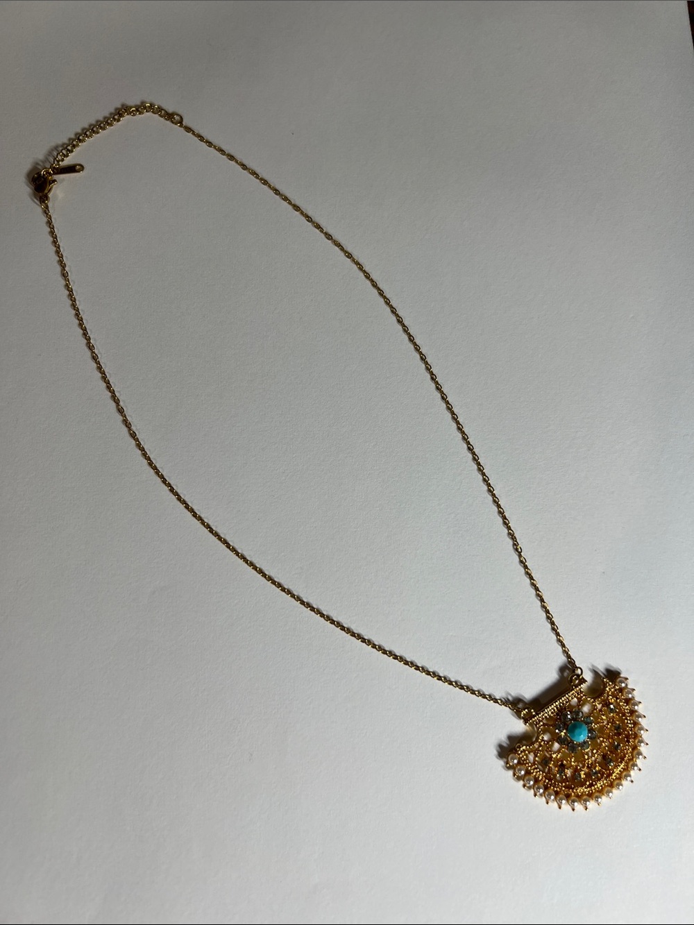Gold Sunburst Pendant Necklace with Turquoise Center